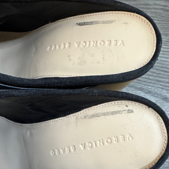 NEW Veronica Beard Black Suede Darcy Mule/Clog Wood Platform Gold Studs - Picture 9 of 10